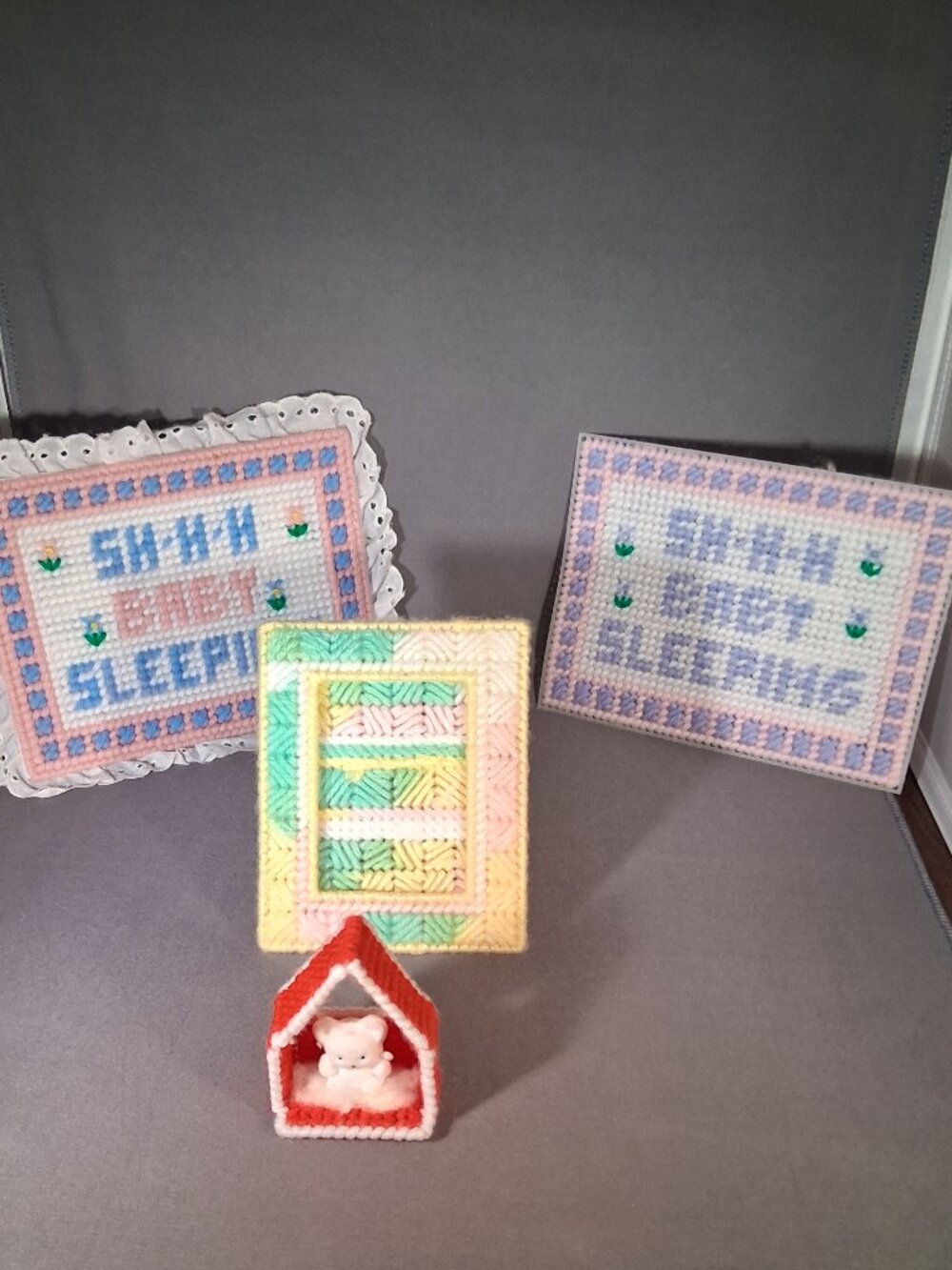 Vintage Plastic Canvas Nursery Decor Lot Shhh Baby Sleeping Signs Picture Frame